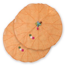 happytool 苧麻拼布餐桌罩 橘色, 2個