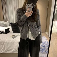 PEONIST 女款圓點圖案針織休閒開襟衫