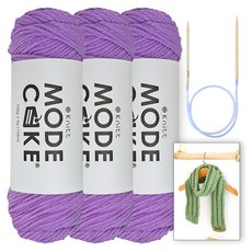 니뜨 모드케이크 뜨개실 100g x 3p + 아르토 머플러 도안 + 줄바늘 6mm 세트, 1세트, 28 바이올렛