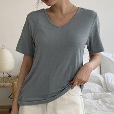 라라온 여성용 찰랑 스판 브이넥 심플 베이직 무지 반팔 티셔츠 TSP2368