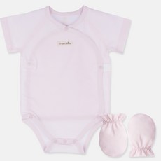 Organic Boom 幼兒款網狀緹花按扣包屁短袖連身衣+手套組