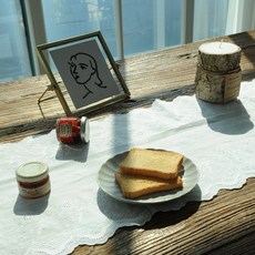 Heim&Heim Irene緞帶刺繡桌巾, 白色的, 160 x 30 厘米