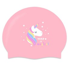 KeepSwimming 兒童款獨角獸矽膠泳帽, Strawberry Pink, 1個