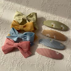 BEASOL 蝴蝶結造型 4入+雛菊格紋橢圓髮夾 4入