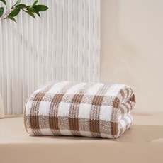 원이네 체크무늬 바스타월 극세사, 브라운, 1개