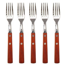 RAONNURI 天然原木餐叉, 5個, 銀色 + 紅色