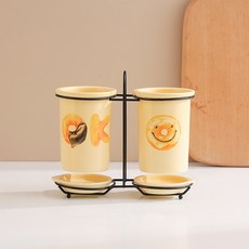 몬드스팟 크림옐로우 물빠짐 세라믹 스마일 HI OK 수저통 받침대 세트 YY57425, G, 1세트