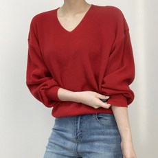 myseason 女款V領泡泡長袖針織衫