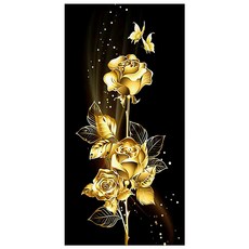 KM ELLIE 3D 圓形珠寶十字繡珠 DIY 套件 60 x 120cm, 奢華金玫瑰, 1個
