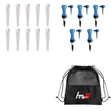 NAYASTYLE 塑膠高爾夫長釘 10入 + 分離式高爾夫長釘 5入 + 收納袋套組 GFYp-185-1 + 166-3PU, 混合色