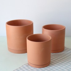 MORIANN 圓柱形花盆+花盆托盤 3組, 棕色