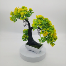 소울리치 세련된 분재형 조화 화분 세트, 러브트리 옐로우, 1개