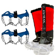 Expeak 툰드라 13爪冰爪 + 硬殼收納盒 + 피나클 長筒雪套組, 海軍藍(冰爪), 紅色(雪套)