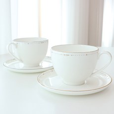 HANKOOK CHINAWARE Wishes 咖啡杯 2款 + 杯碟 2款 雙人組合, 1套, 金色, 白金色