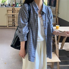 女款3D立體格紋休閒襯衫 EO022