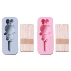 e-home烘焙 張開雙臂兔子 1孔矽膠模具 2款 + 棒子套組, 1套, 藍色, 粉紅色