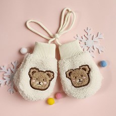 woojooi 兒童毛絨小熊連指手套