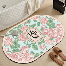 코다치프 플라워 규조 머드 화장실 문 앞 미끄럼 방지 욕실 흡수 발매트 30 x 40 cm, 핑크 로즈 엠블럼, 1개