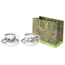 PORTmeIRION 波特玫琳恩 植物園系列 咖啡杯 T型 0.2L A + B 兩人組 + 小號購物袋, 隨機出貨, 1套