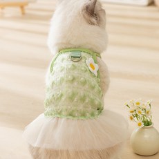 아티펫 반려동물 플라워 격자무늬 버블 견인 스커트, 그린, 1개