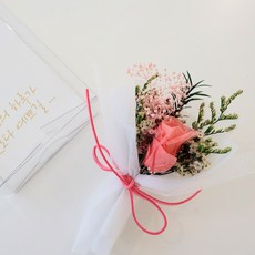 MORIANN 閃亮刻字 鮮花 永生花 納骨塔兩用 迷你花束盒 + 8款刻字貼紙組, 粉紅色