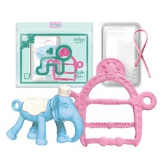 ange 造型固齒器組, 3D大象款(藍色)+長頸鹿手環(粉色), 1組