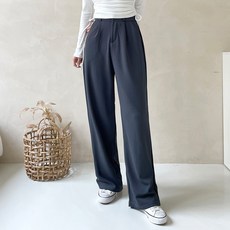 잘빠진 여성용 러프 올밴딩 스판 롱 와이드 슬랙스