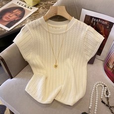 Moirbella 女款提花圓領短袖針織衫 O263-0183