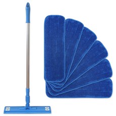 藍色清潔拖把 + 超細纖維濕拖用圈絨拖把墊 6片組, 1套