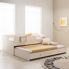 리바트 꼼므주니어 자녀가구 2단 슬라이딩 수납침대 + 가드 + 매트리스 세트 방문설치, 화이트