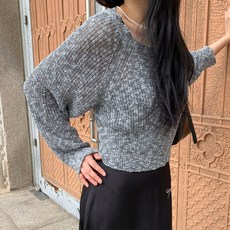 시크블랙 여성용 디에탄 롱 슬리브 뒷 리본 유니크 루즈 볼레로 cpcd3120k43