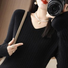 솔레일 여성용 카프린 V넥 골지 니트