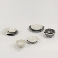 파울러스 솔 2인 반상기 식기세트 12p, 크림 + 그레이, 1세트, 공기 2p + 대접 2p + 찬기 소 2p + 찬기 중 2p + 찬기 대 + 접시 소 2p + 접시 중