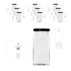 Square Herb Rug 蜂蜜瓶 300 280ml + 黑色瓶蓋 + 簡約蜂蜜 L 貼紙套組, 10組