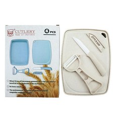 iSFun 無毒陶瓷麥纖維水果刀削皮砧板托盤4件組 顏色隨機, 水果刀 + 削皮刀 + 砧板 + 水果托盤, 4個