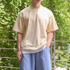 플레이즈 남성용 라운드넥 배색 레이어드 루즈핏 티셔츠