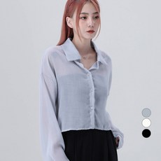 Awesomearound 女款透膚短版長袖襯衫