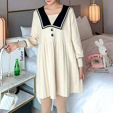 翻領扭扣裝飾孕婦針織連身裙 sds125