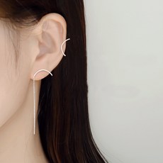 젤루나 여성용 데일리 심플 커브 라인 롱 체인 드롭 귀걸이 P-622
