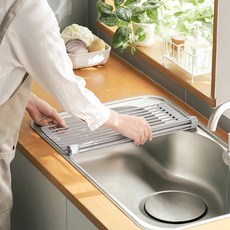 KKAEBIDA 廚房矽膠碗盤瀝水捲墊, 1個, 灰色