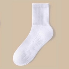 運動氣墊中筒襪5雙組, 1套, 白色