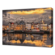 ECO SOLE 自助繪畫 30色風景畫 DIY名畫繪製 40 x 50公分, 哥本哈根新港運河風景