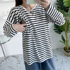 條紋長袖哺乳上衣