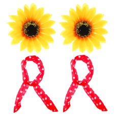 Party09 向日葵髮夾 2入 + 圍巾 2入 套組, 混色髮夾 + 紅色圓點圍巾, 2套