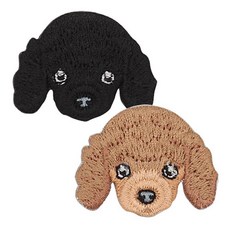 可愛裝飾用熱熔式狗狗臉布貼 貴賓狗2款一組, 棕色 + 黑色, 1套