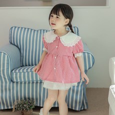 kikimora 女童透氣甜美格紋襯衫
