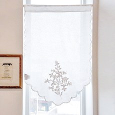 MaMaison 내추럴 리프 면 자수 창바란스 가리개 커튼 CBMV19