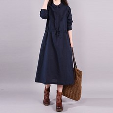 구디프 코튼 카라 허리 스트랩 긴팔 원피스 빅사이즈 포함