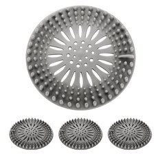 多功能浴室廚房防堵塞矽膠圓形蓋, 灰色, 4個