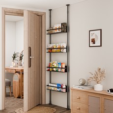 Flanders 免鑽孔固定式多用途門後收納高度可調層架掛架 4層, 黑色